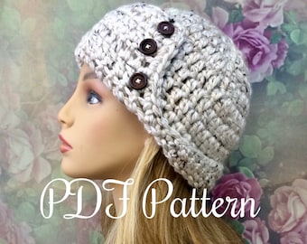 Crochet Pattern, The Megan Winter Cloche, Women's Beanie Crochet Pattern, PDF Downloadable Crochet Hat Pattern,Button Beanie Crochet Pattern