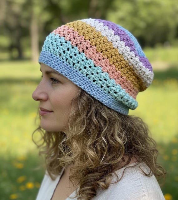 Colorful Cotton Slouchy Beanie: Lightweight Chemo Hat - Etsy display picture 1