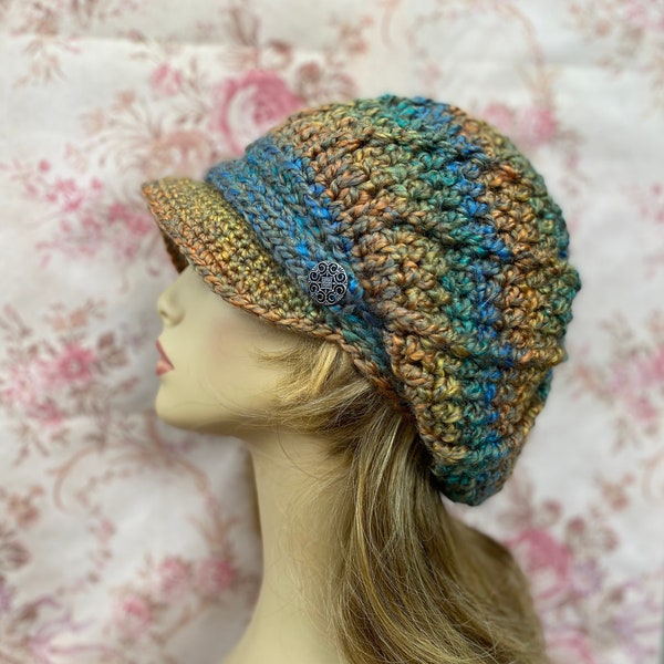 Soft Warm Newsboy Hat, Chemo Hat, Womens Winter Newsboy, Soft Newsboy, Brimmed Beanie, Newsgirl, Blue Chemo Cap, Winter Hat, Soft Chemo Hat