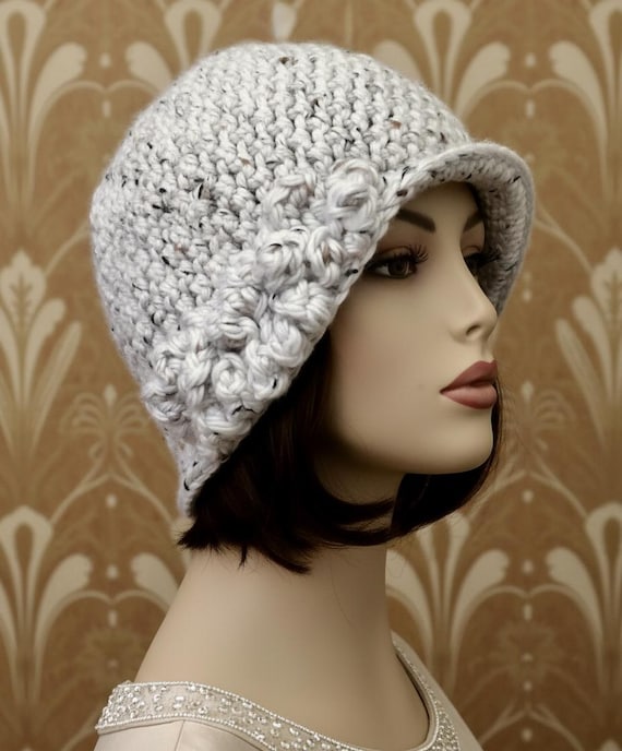#9❤️LOVE:HANDMADE. CROCHET CLOCHE HAT. Crochet Cloche Hat With Flowers: Vintage 1920s Style Chemo  main image 4