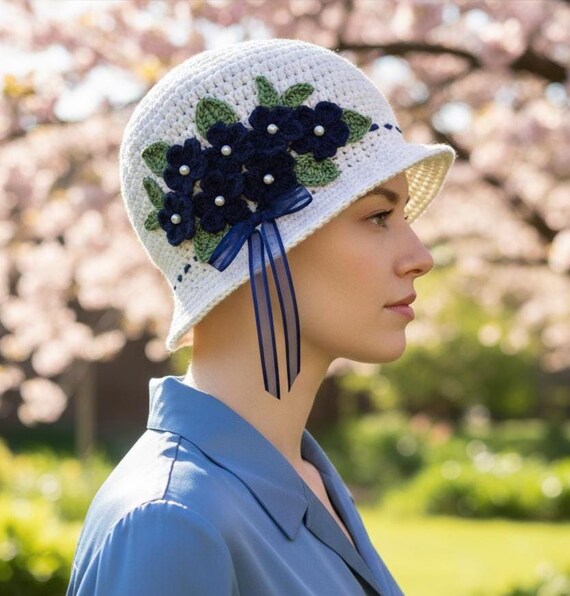 Chemo Vintage Style Cotton Cloche Hat: Hand Crocheted W  display picture 2
