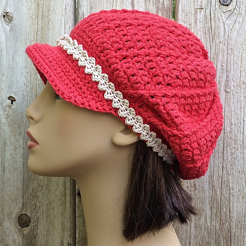 Newsboy with Flower, Brimmed Beanie, Winter Newsboy Hat, Cadet Hat, Warm Chemo Hat, Chemo Hat, Crochet Winter Newsboy, Flower Newsboy Cap image 5