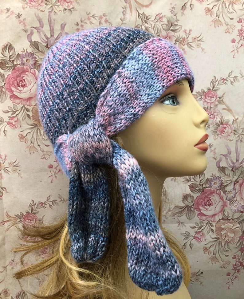 Chemo Hat Winter Chemo Cap Soft Winter Cloche with Side Tie Winter Beanie Pink READY TO SHIP Crochet Hat Winter Hat Blue Grey