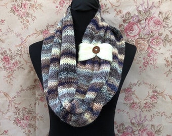 Merino Infinity Scarf, Brown Blue Cream Scarf, Womens Winter Scarf, Infinity Scarf, Women Loop Scarf,Stripe Scarf,Circle Scarf READY TO SHIP