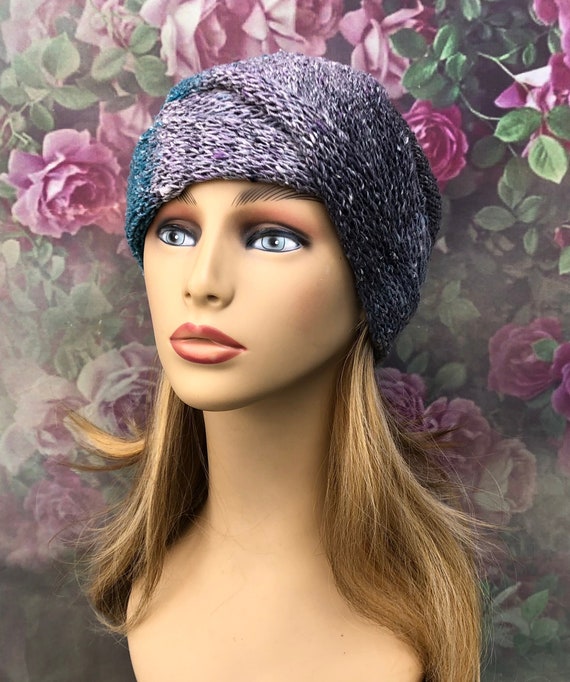 Cotton Silk Beanie, Purple, Aqua, Teal, Light Weight Beanie, Summer Hat, Summer Chemo Hat, Silk Chemo Hat, Silk Beanie, READY TO SHIP