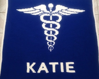 handmade crochet Blanket - medical logo