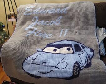 handmade crochet cartoon car blanket with name