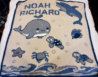 Handmade Crochet Blanket - ocean animals