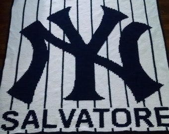 handmade crochet blanket - yankees pinstripe with name