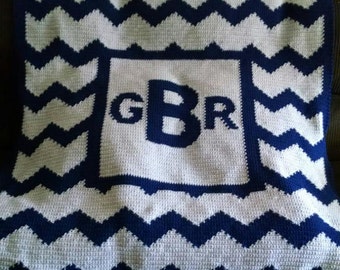 handmade crochet blanket Chevron with Initials