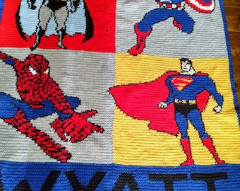 Handmade Crochet Blanket - 4 super heros