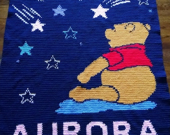 handmade crochet blanket - winnie the pooh stars