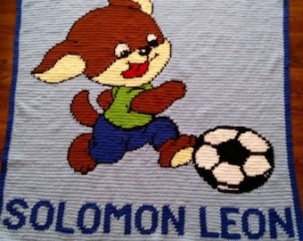 Handmade crochet blanket - soccer bear