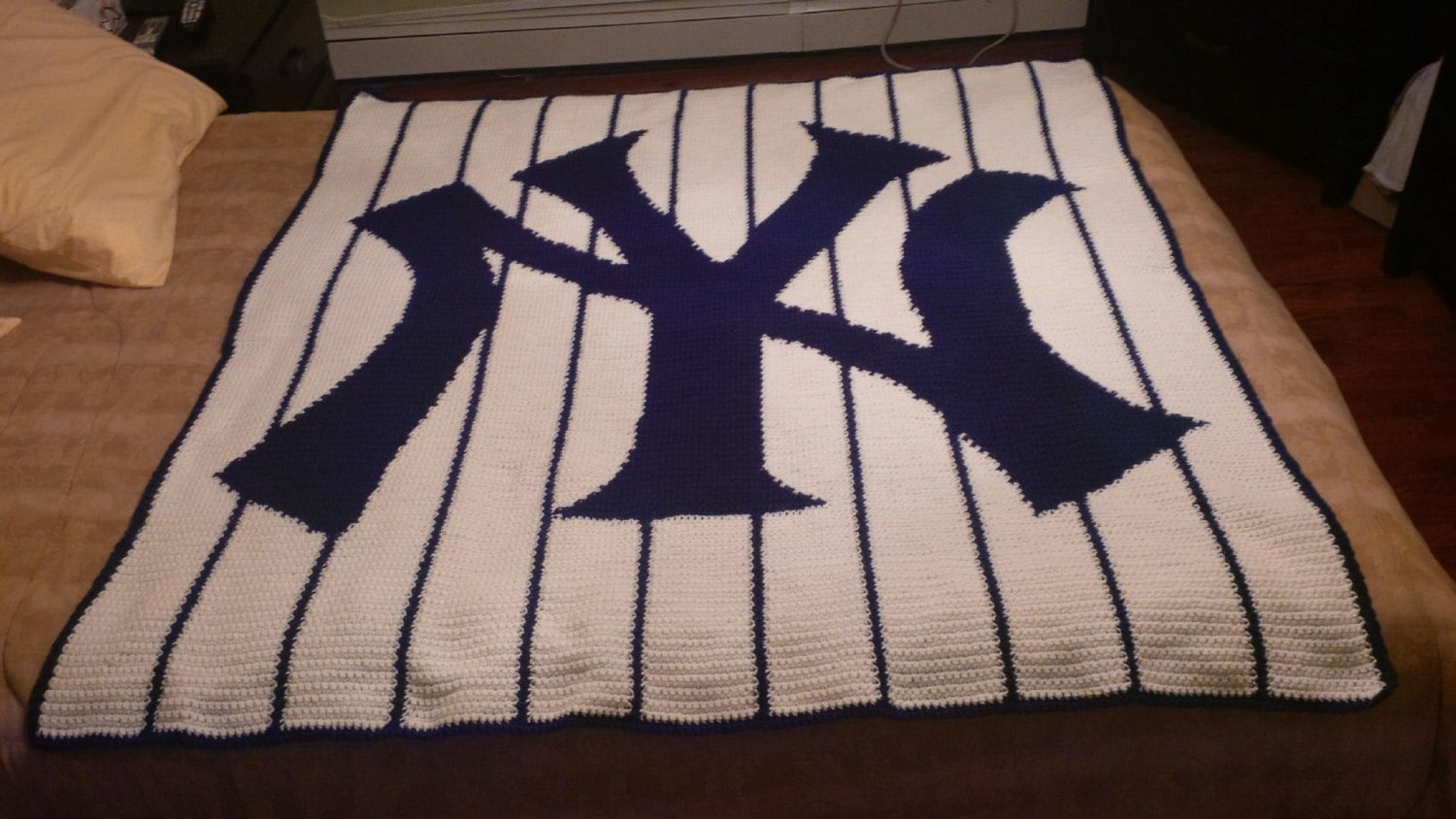Handmade Crochet Blanket Yankees Pinstripe Twin Size Etsy