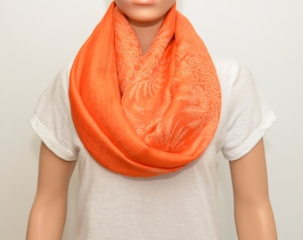 Orange Infinity Scarf con motivo floreale, Loop sciarpa, sciarpa