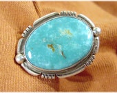 Battle Mountain Turquoise Blue Gem Sterling Silver Navajo Ring - RARE Eula Wylie Bold Ring - Native American Indian Arizona - FREE SHIPPING