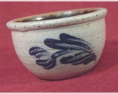 Rowe Pottery 1988 Mixing Bowl - Salt Glazed Blue Stoneware Pottery Rare Miniature Flower - Crock, Bird, Pitcher Gallon Dish FREE SHIPPING