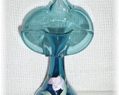 Fenton The Bold and The Beautiful Pulpit Tulip Vase - Twilight Blue Art Glass Hand Painted Tulips - Estate - Estate Antique - FREE SHIPPING