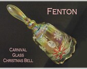 Fenton Golden Carnival Christmas Bell - Art Glass Hand Painted - Signed S. Smith - Poinsettia Snowflake Iridescent Home Decor FREE SHIPPING