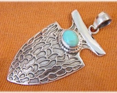 Arrowhead Kingman Turquoise Sterling Silver 2 quot Pendant - Artisan Limited Edition of Only 7 - Navajo Native American Indian FREE SHIPPING