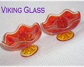 Viking Glass Epic Amberina Candle Holders - 6 Petal Orange Persimmon Pedestal Candlestick - Art Mid Century Modern Retro FREE SHIPPING