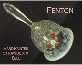 Fenton Strawberry Hand Painted Bell, French Opalescent Art Glass, Basket Weave, Signed D Bunner, Perfect Gift, Fenton Bell, FREE SHIPPING