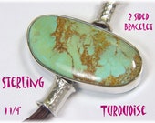 Turquoise Sterling Silver Leather Bracelet - Double Sided Pendant Artisan - Native American Jewelry Sleeping Beauty Royston - FREE SHIPPING