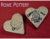 Rowe Pottery RARE Pottery Heart Pin Set Brooch - Fathers Day 1991 1991 Heart - Crock Salt Glazed - Factory Tour Pin FREE SHIPPING