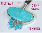 Turquoise Sterling Silver Leather Necklace - Double Sided Pendant Artisan - Native American Jewelry Sleeping Beauty Royston - FREE SHIPPING