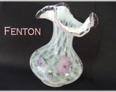 Fenton Dusty Rose Pink Crest Trellis Art Glass Vase, French Opalescent Diamond Optic Hand Painted Flowers, Wedding Gift, FREE SHIPPING
