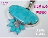 Turquoise Sterling Silver Leather Necklace - Double Sided Pendant Artisan - Native American Jewelry Sleeping Beauty Royston - FREE SHIPPING