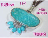 Turquoise Sterling Silver Leather Necklace - Double Sided Pendant Artisan - Native American Jewelry Sleeping Beauty Royston - FREE SHIPPING