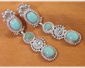 Sleeping Beauty Turquoise Sterling Silver Blue Topaz Dangle 2 quot Earrings - Navajo Native American Indian Blue - Arizona Estate FREE SHIPPING