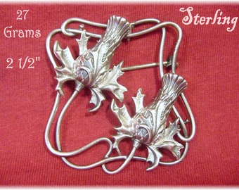 1896 Scottish Thistle Sterling Silver Brooch, Large High Relief 2 1/2" Pin C Clasp, 27 Grams, Estate Antique, Celtic, Irish   FREE SHIPPING