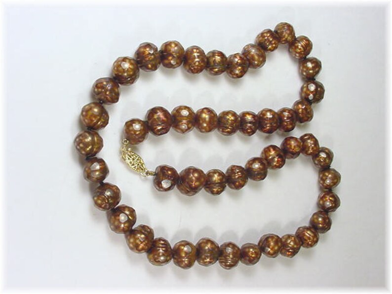 14K Gold Rare Faceted Chocolate Pearl Necklace Large 9 to 10 Etsy