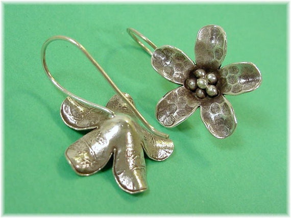 Flower Hammered Sterling Silver Earrings Artisan … - image 3