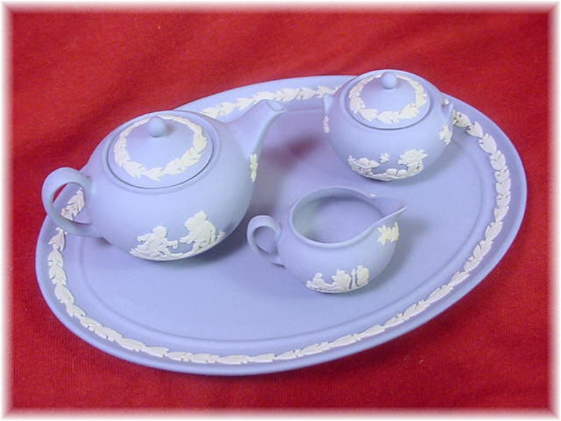 Wedgwood Miniature Tea Set Blue Jasperware 6 Piece Oval Etsy