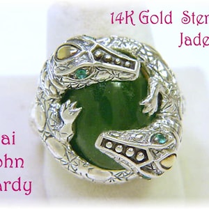 John Hardy Crocodile Jade Ring, 14K Gold Sterling Silver Ring, Jai John Hardy Croco Ring, John Hardy Ring, Size 6, Alligator   FREE SHIPPING