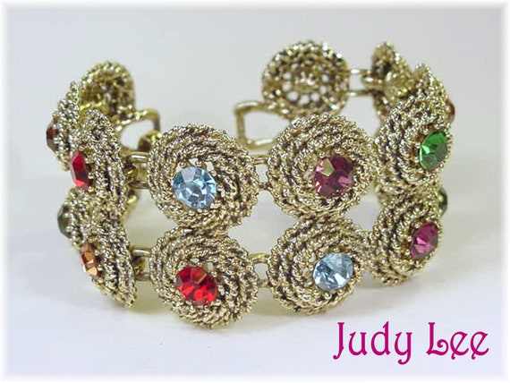 Judy Lee Rhinestone Bracelet, Multi Jewels, Rope … - image 1