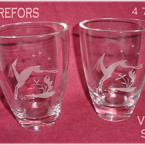 Deer Orrefors Vase Set of 2, Sweden Crystal Vase, Etched Deer, 2 Vases, Scandinavian Art Glass, Modernist, Mid Century Modern FREE SHIPPING