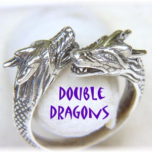 DRAGON Sterling Silver Ring, Double Head Dragon Ring, Dungeons, Celtic, Gothic, Mythical, Medieval, Fantasy, Mens, Unisex   FREE SHIPPING