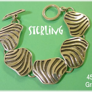 Tiger Stripes Sterling Silver Bracelet, Zebra Bracelet, Signed DDD, Chunky 45 Grams, Cat, Mexico, Mexican Silver, Art Jewelry  FREE SHIPPING