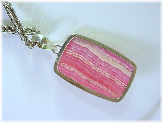 Rhodochrosite Pink Sterling Silver Pendant, Large… - image 5