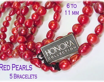 Honora Ruby Red Pearl 5 Stretch Bracelets  + FREE Gift  FREE SHIPPING