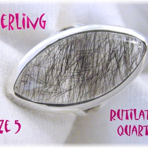 11 Ct Rutilated Quartz Ring, Sterling Silver Ring, Black Tourmaline Ring, Rock Crystal, New Age, Zen, Modern Art, Metaphysical FREE SHIPPING