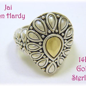 John Hardy Teardrop Ring, John Hardy Teardrop 14K Gold Sterling Silver Ring, Jai John Hardy Ring, Size 5 1/2, 14K Gold Ring   FREE SHIPPING