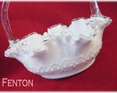 Fenton Spanish Lace Silver Crest Ruffled 8 quot Basket - Wedding Bride, Home Decor, White Milk Glass, Art Glass, Candy Dish Bowl FREE SHIPPING