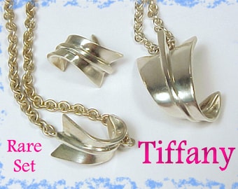 Tiffany & Co Necklace, Angela Cummings Sterling Silver Bent Arrow Necklace Bracelet Pin Set, Tiffany Jewelry, Very RARE Set  FREE SHIPPING
