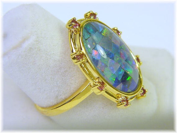 18K Gold Black Australian Opal Mosaic Cocktail To… - image 10