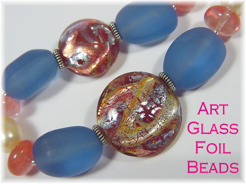 Lampwork Art Glass Rutilated Quartz Pearl Bead Beaded Blue Beach Glass Sea Glass Sterling Silver Necklace Artisan OOAK FREE SHIPPING